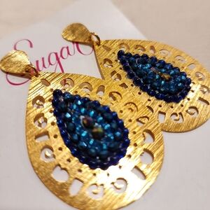 Sugar Gold and Blue Statement Earrings